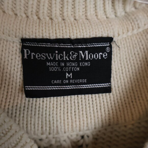 Vintage Preswick & Moore Sweater Mens Medium Tennis Cable Knit Grandpacore 90s - Picture 8 of 13